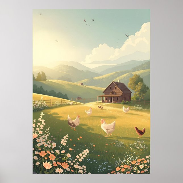 Poster Cabana Rústica no Campo com Flores Silvestres  (Frente)
