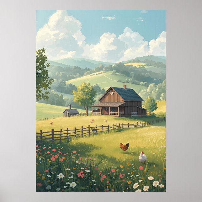 Poster Cabana Rústica no Campo com Flores Silvestres  (Frente)