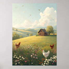Poster Cabana Rústica no Campo com Flores Silvestres