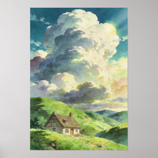 Poster Cabana Rústica Refúgio Sob as Nuvens de Verão