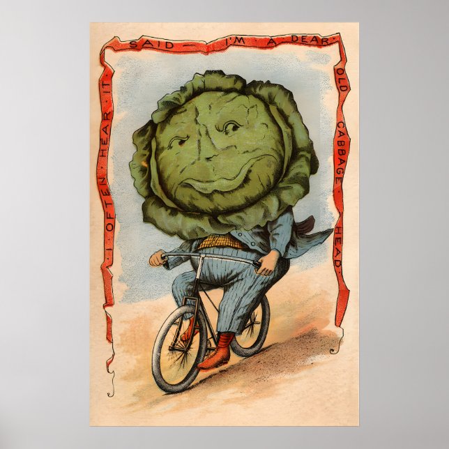 Poster Cabbage Riding a Bicycle - Vegetable People (Frente)
