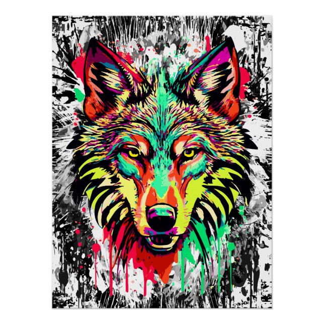 Pôster Cabeça Colorida do Lobo - Poster do Lobo - Lobos (Frente)