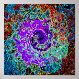 Poster Cabeça Colorida Púrpura Abstrato Retro Líquido