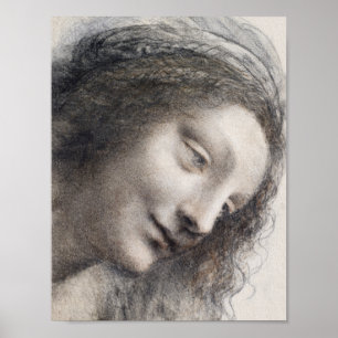 Poster Cabeça da Virgem Esboço Arte Leonardo da Vinci