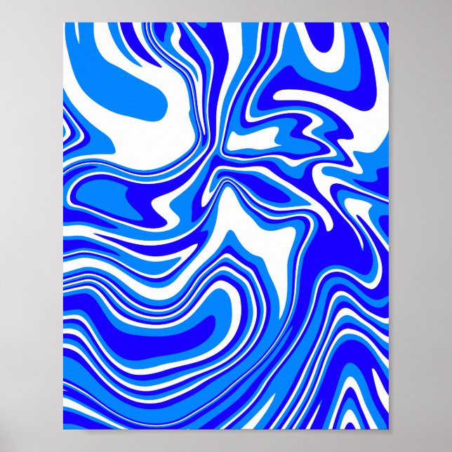 Poster Cabeça de Abstrato de Fluido em Azul e Branco (Frente)