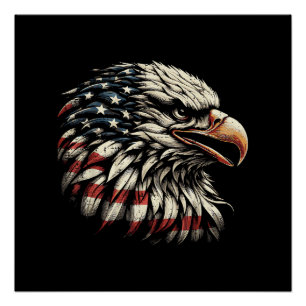 Pôster Cabeça de Águia Careca Bandeira Americana EUA Home