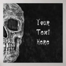 Poster Cabeça De Caveira Gótica Personalizada A Preto E B