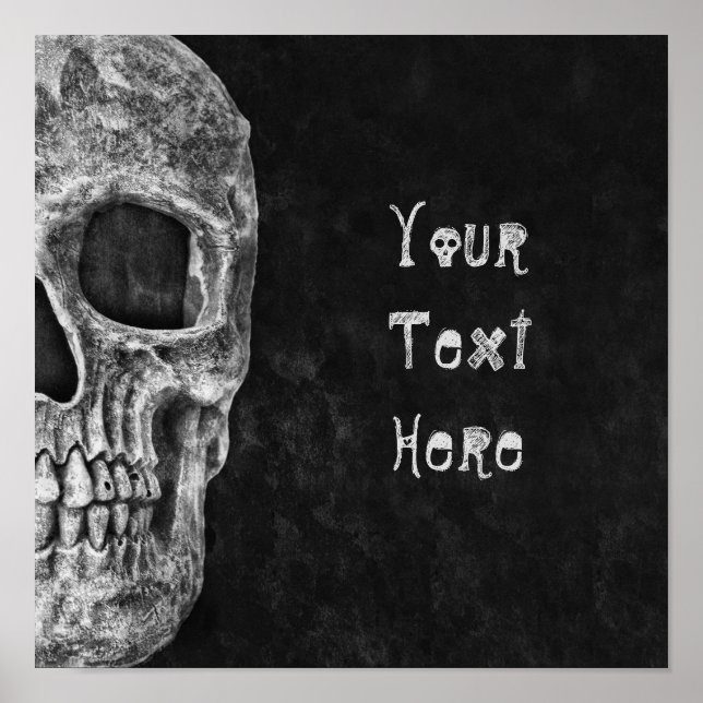 Poster Cabeça De Caveira Gótica Personalizada A Preto E B (Frente)