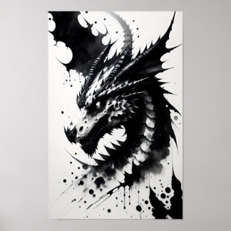 Poster Cabeça de dragão de tinta