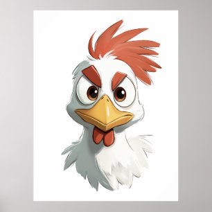 Poster Cabeça de Frango de Desenho Animado Irritado