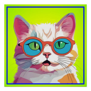 Pôster Cabeça de Gato Vestindo Óculos Clipe