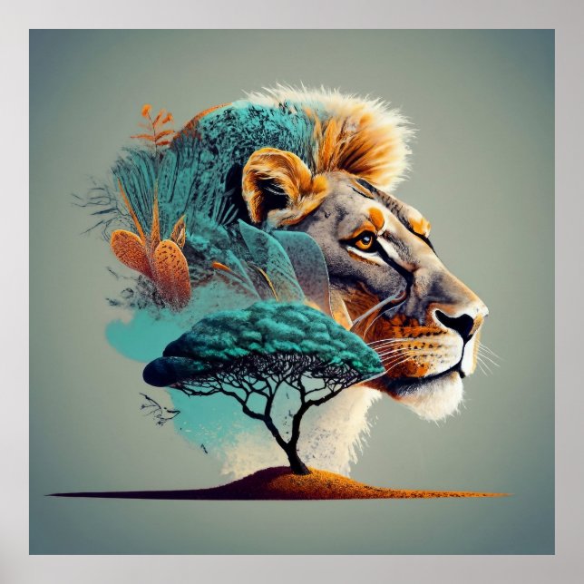 Poster Cabeça de Leão da Savana Africana (Frente)