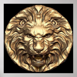 Poster Cabeça de Leão Dourado Rugindo