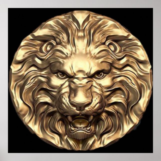 Poster Cabeça de Leão Dourado Rugindo  (Frente)