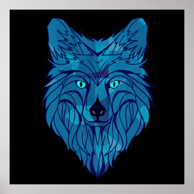 Poster Cabeça de Lobo Polar Azul (Frente)