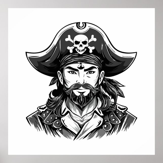 Poster Cabeça de pirata com chapéu de marinheiro e tapa-o (Frente)