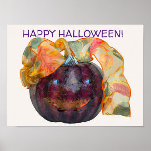 POSTER CABEÇA DE PUMPKIN DE VIDRO EM FACE DE QUEDA FELIZ