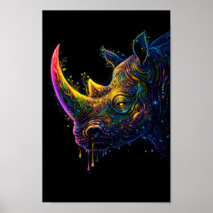 Poster Cabeça de Rinoceronte Neon – Arte Psicodélica de V