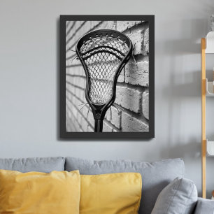 Poster Cabeça de Taco de Lacrosse Preto Branco Parede de 