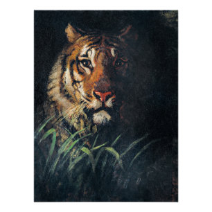 Pôster Cabeça de Tiger, pintura de arte,