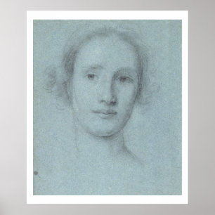 Pôster Cabeça de uma menina (giz preto e branco no azul