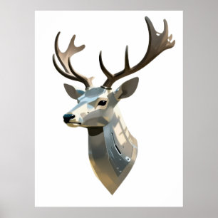 Poster Cabeça de Veado Cibernético Metálico Arte de Pared