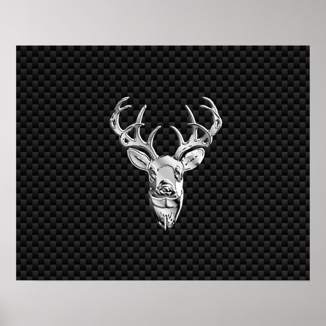 Poster Cabeça de veado de prata no decor de estilo de fib (Frente)