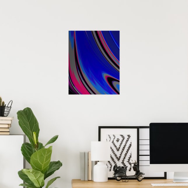 Poster Cabeça Fractal de Abstrato magenta azul escura (Escritório em casa)