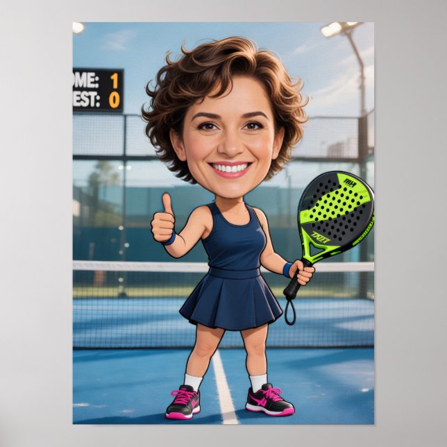 Poster Cabeça Personalizada Divertida Azul Quadra Caricat (Frente)