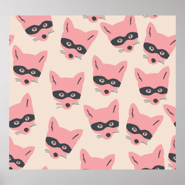 Poster Cabeças de Bandit Fox: Padrões de bege Rosa (Frente)