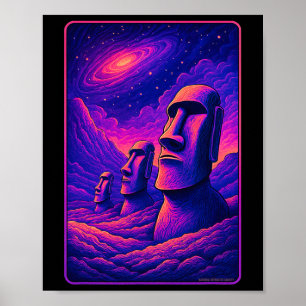 Poster Cabeças de Moai da Ilha de Páscoa - Galáxia Aliení