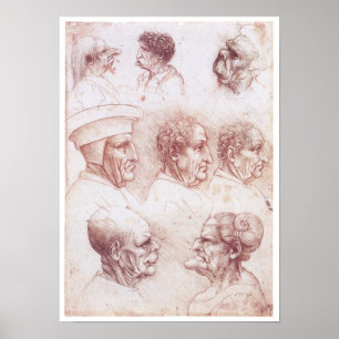 Poster Cabeças grotescos, Leonardo da Vinci