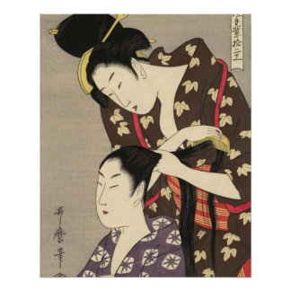 Pôster Cabeleireiro Feminino Utamaro Yuyudo Arte Ukiyo-e