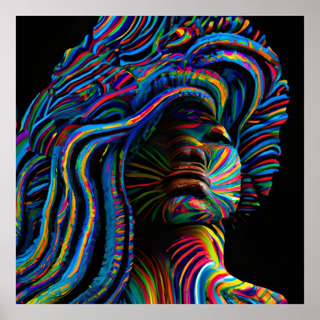 Poster Cabelo Arco-Íris Negro Melanina Afro Rainha Coroa (Frente)