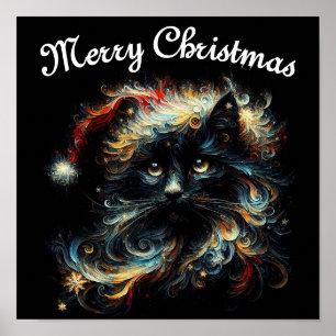 Poster Cabelo Comprido Negro Papai noel Chapéu de Natal