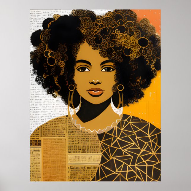 Poster Cabelo Crespo e Lindo Colagem de Mulher Afro-Ameri (Frente)