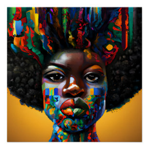 Pôster Cabelo do arco-íris preto Melanina afro-rainha