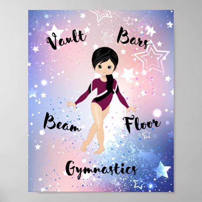 Poster Cabelo Negro Gym Star, Olhos Marrons, Leotard Borg (Frente)