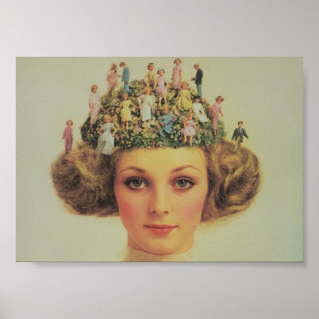 Poster Cabelo Surreal Da Mulher Retro Com Pessoas Pequena (Frente)
