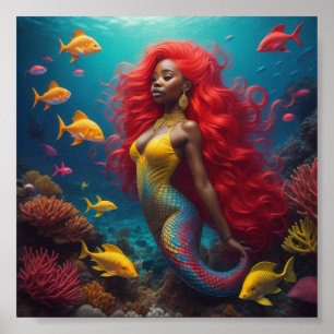 Poster cabelo vermelho preto da sereia