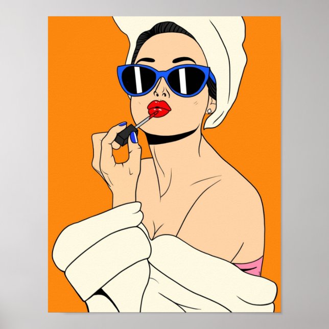 Poster Cabelos pretos da Garota Glamorosa (Frente)