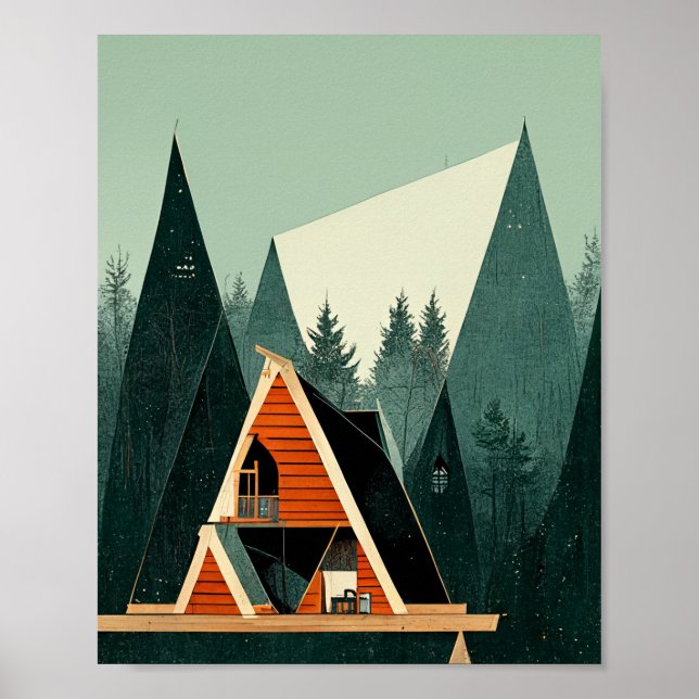 Poster Cabina A-Frame na Floresta (Frente)