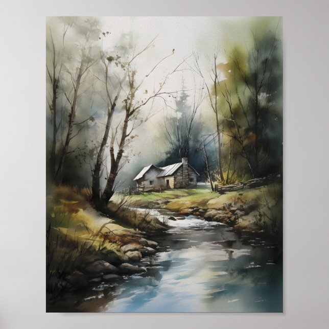 Poster Cabina Na Cabina Florestal Da Floresta (Frente)