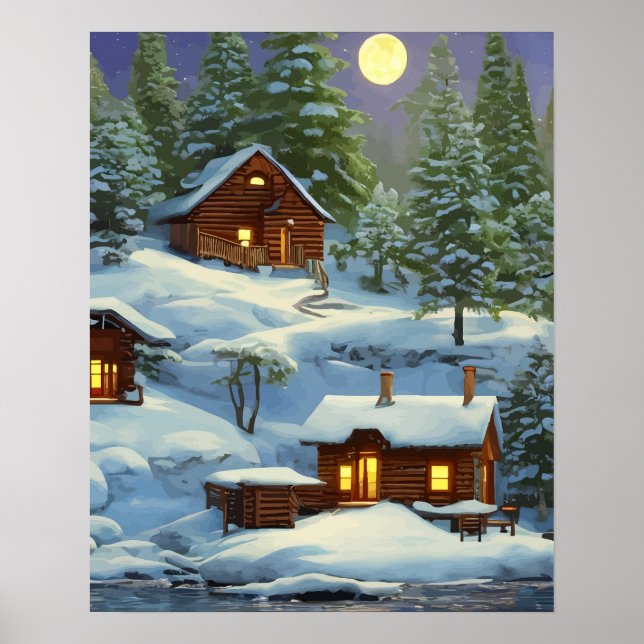 Poster Cabinas na paisagem das florestas (Frente)
