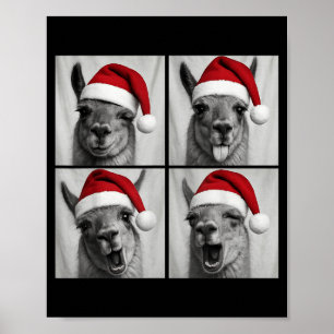 Poster Cabine de Foto de Llama do Papai Noel Engraçada de