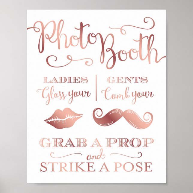 Poster Cabine de FOTO Rosa Dourado Chic Letreiro de Impre (Frente)