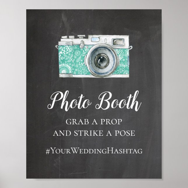 Poster Cabine de fotos lousa casamento. Moderno hashtag (Frente)