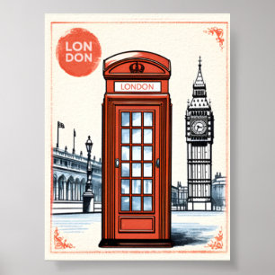 Poster Cabine Telefônica Britânica Vintage Londres