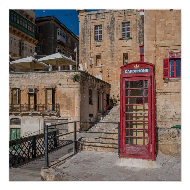 Pôster Cabine telefônica vermelha em La Valetta Malta (Frente)