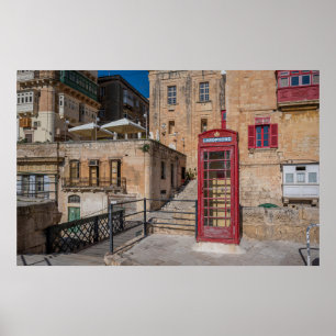 Poster Cabine telefônica vermelha em La Valetta Malta